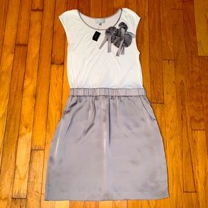 White and Grey Cotton/Silk Mini Dress